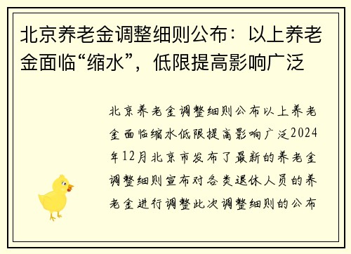 北京养老金调整细则公布：以上养老金面临“缩水”，低限提高影响广泛
