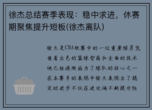 徐杰总结赛季表现：稳中求进，休赛期聚焦提升短板(徐杰离队)