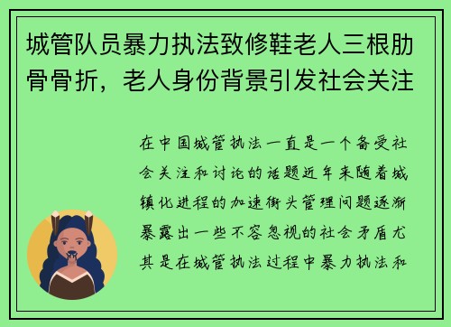 城管队员暴力执法致修鞋老人三根肋骨骨折，老人身份背景引发社会关注