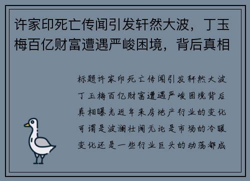 许家印死亡传闻引发轩然大波，丁玉梅百亿财富遭遇严峻困境，背后真相曝光